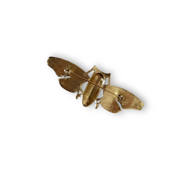 Gold Tone Blue Crystal and Enamel Moth Brooch Pin - Picture 2 of 3